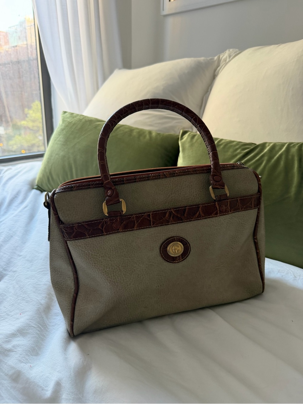 Coach Olive Green Mini Satchel with Brown Croc-Trim